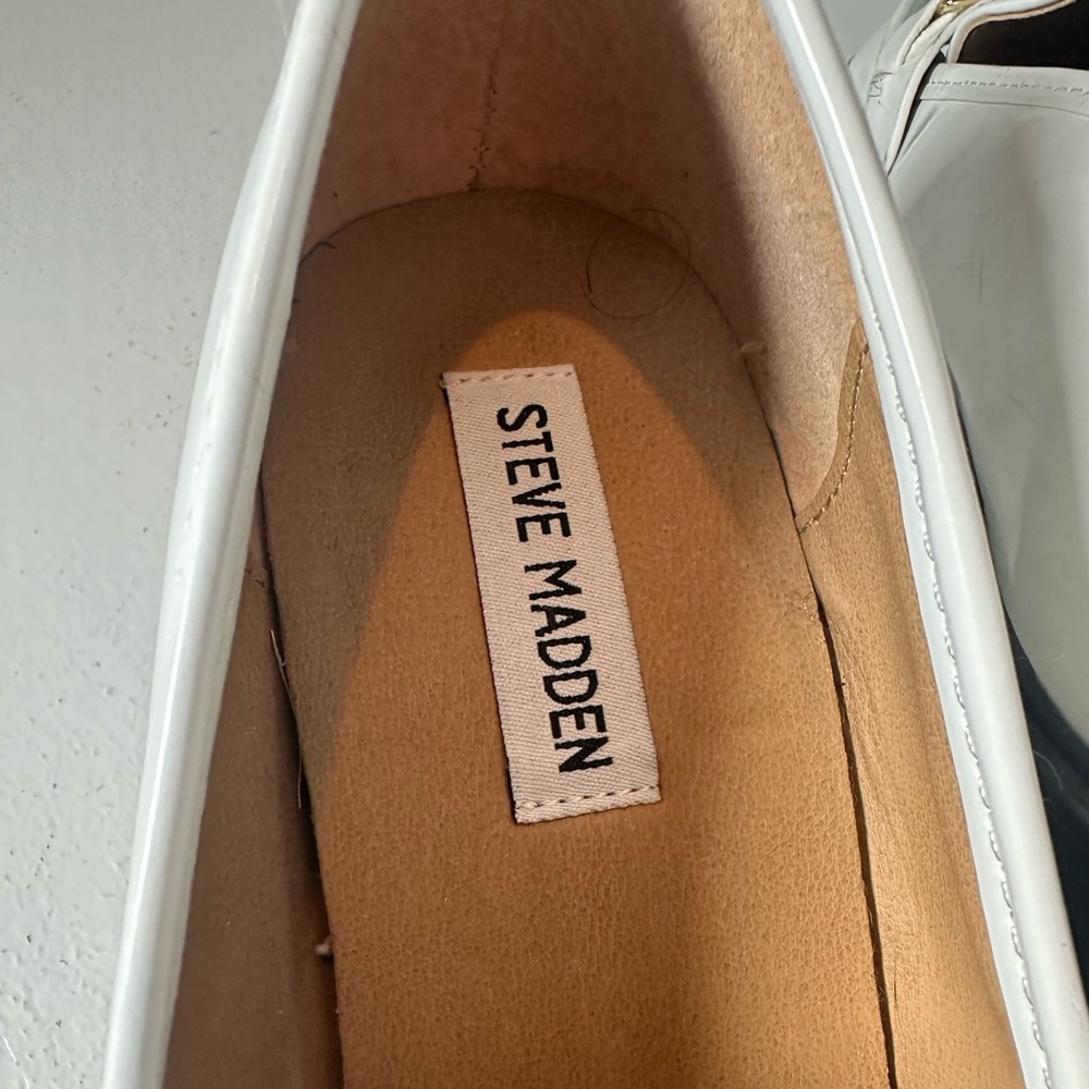 Steve Madden White Platform Loafers Women’s Size 10 Chunky Heel Chain Detail - Picture 8 of 10